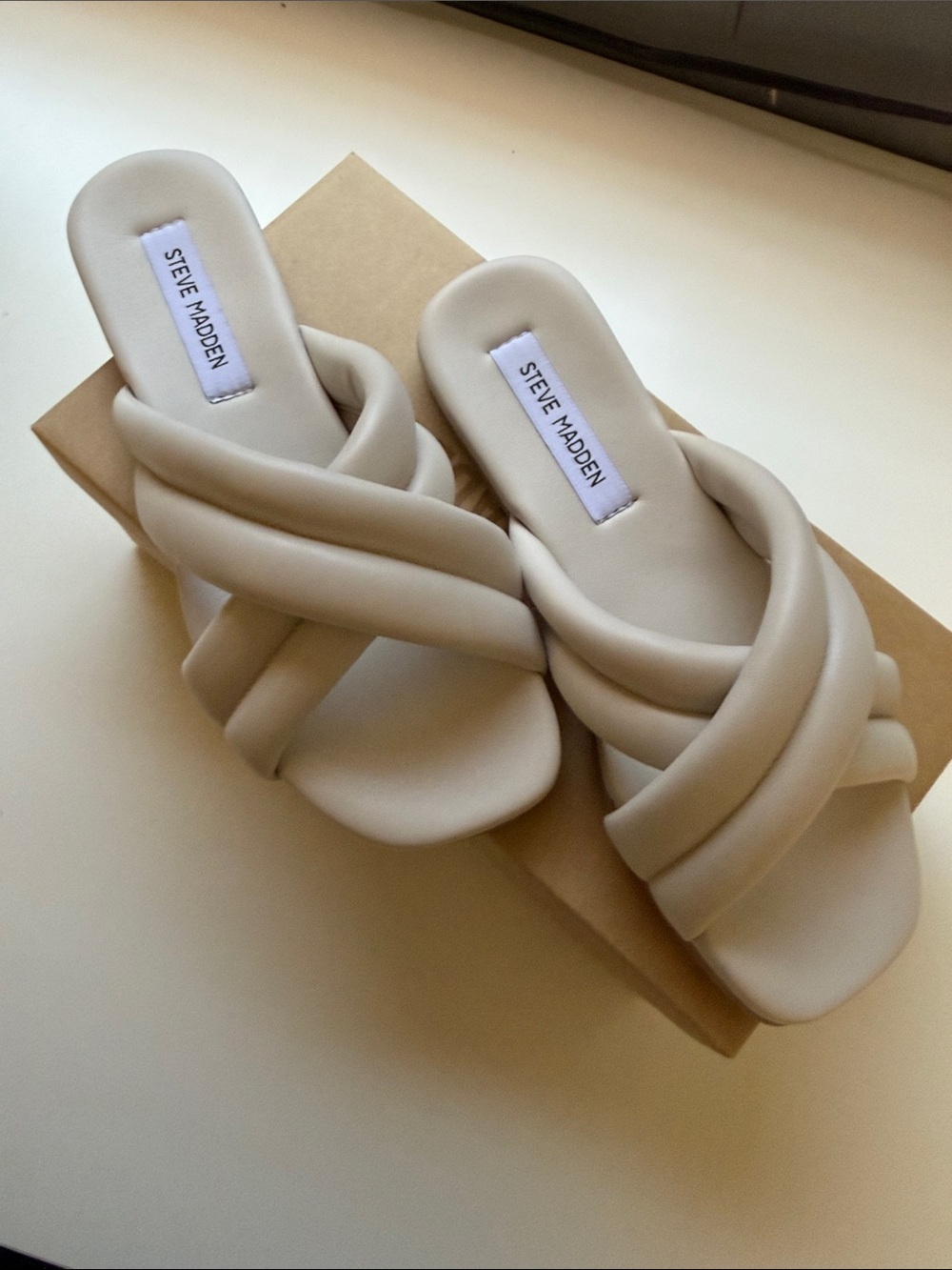 Steve Madden Braided Slide Sandals in Light Cream